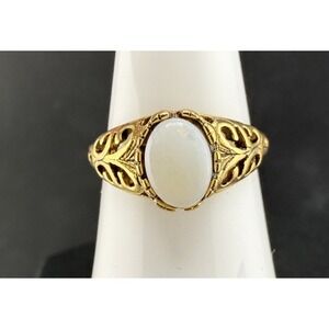 Vintage Gold Tone SETA Ring Signed White Stone Size 7